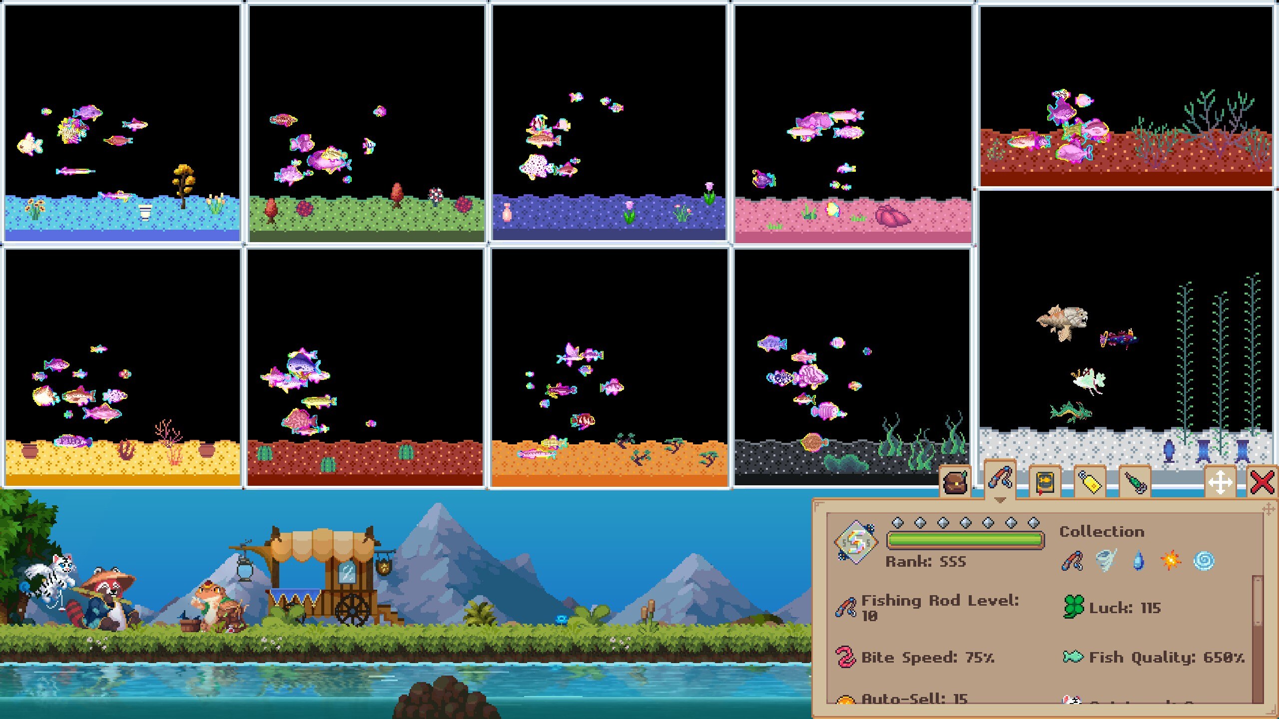 Aquarium customization featuring caught fish